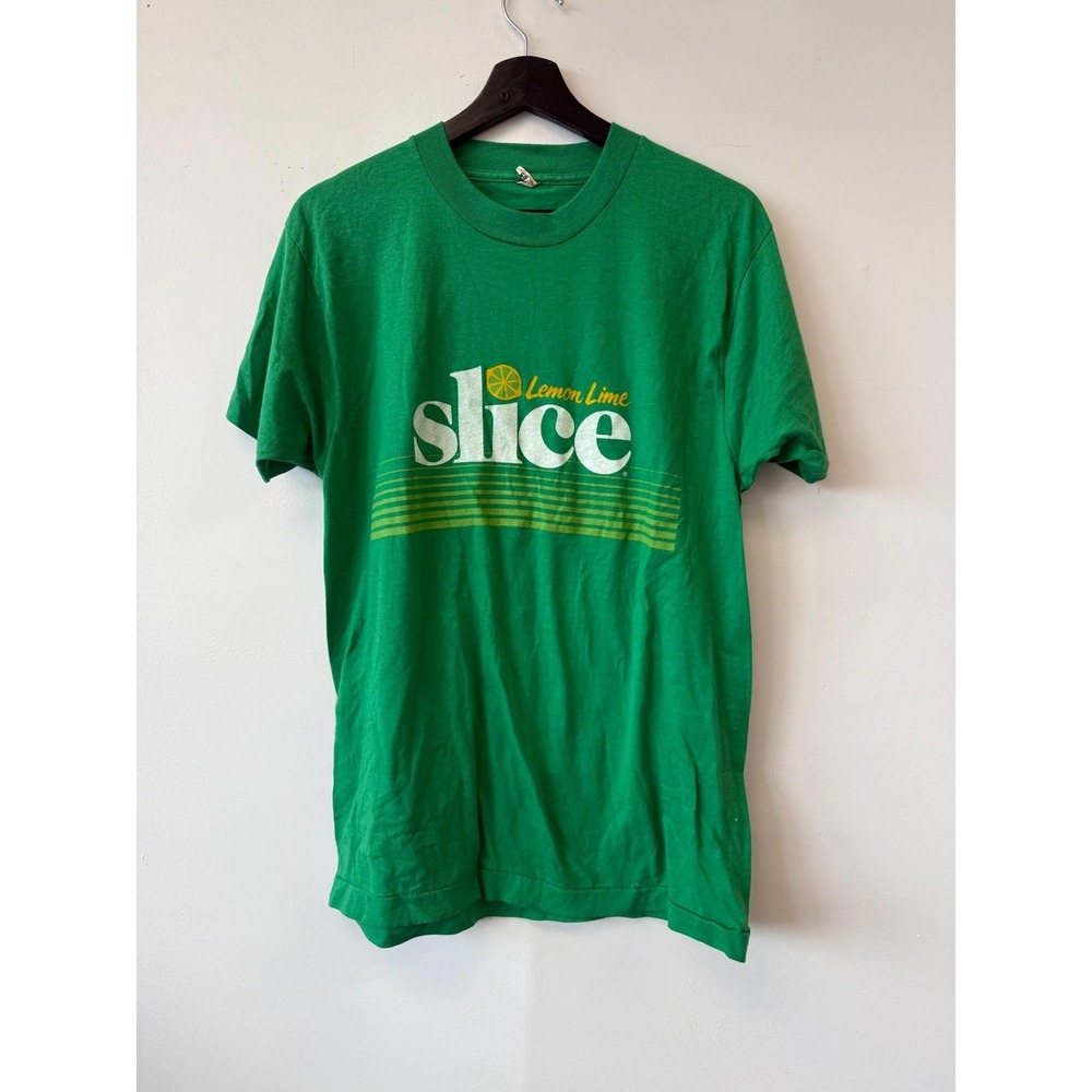 Vintage Slice Shirt Mens Medium Green Lemon Lime Soda Promo Tee Soft USA 80s